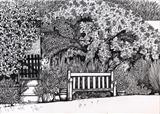 Garden bench by Jackie Abey, Drawing, Pen on Paper